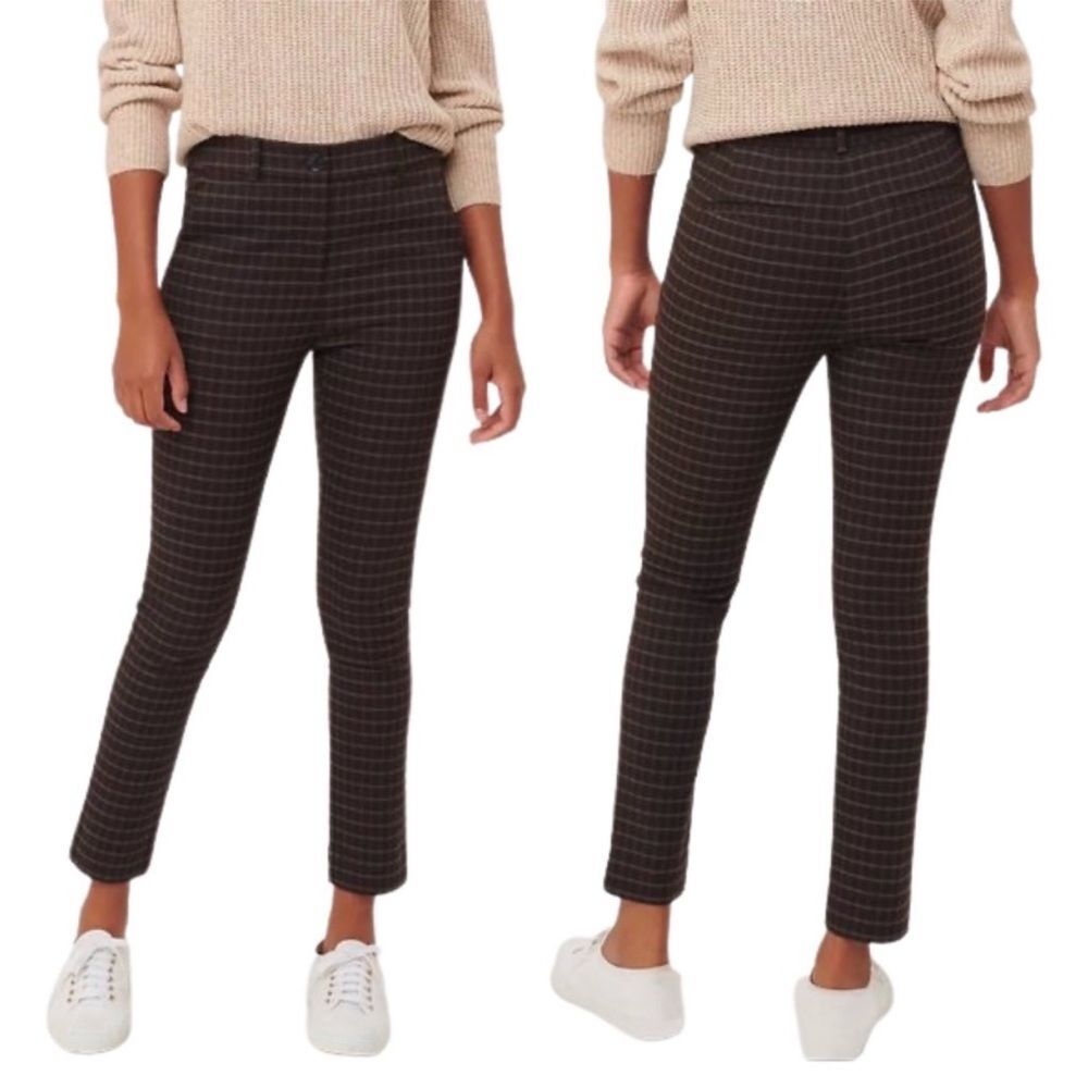 NWT Loft Brown Plaid High Waist Ankle Skinny Stretch Dress Pants Sz 2 Petite